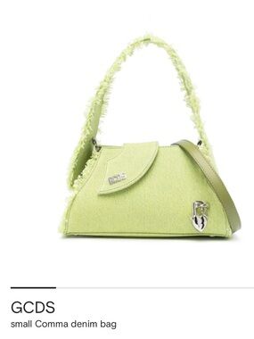 GCDS Small Comma Denim Tote Bag in Lime Green / Silver Hardware